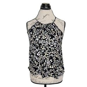 Hippie Rose  Sleeveless Blouse Top Americana Woven Tank Size Medium Floral Black